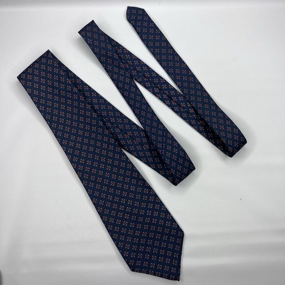 St Michael Vintage Silk Navy Maroon Geometric Floral Neck Tie - Picture 1 of 7